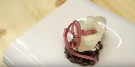 Black beans with octopus and curly chard with pesto